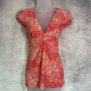 Vtg Y2K Babydoll top Sz M Floral Paisley Fairy Grunge Pink Indie Whimsigoth